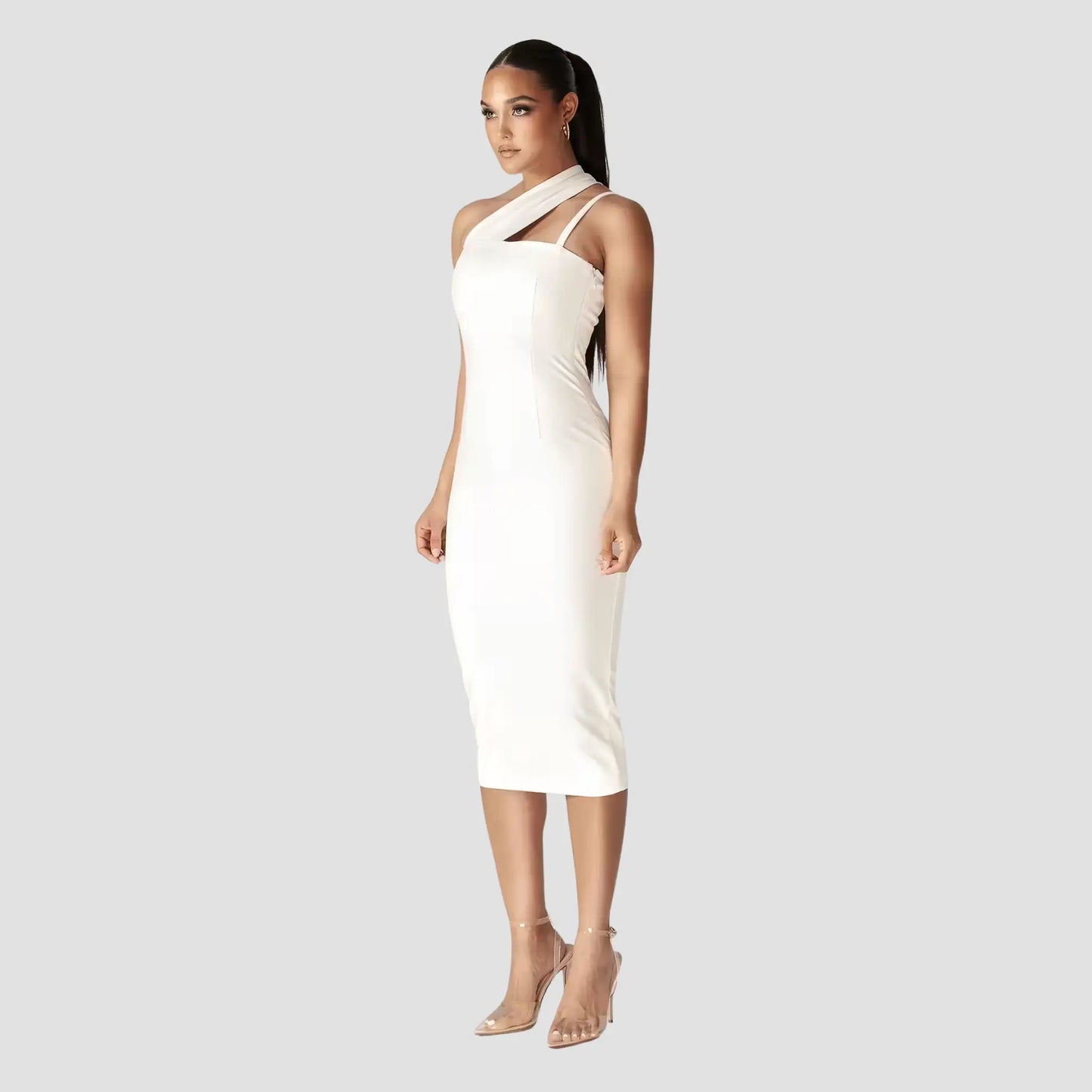Emily Modern Lopsided Neckline Midi Dress