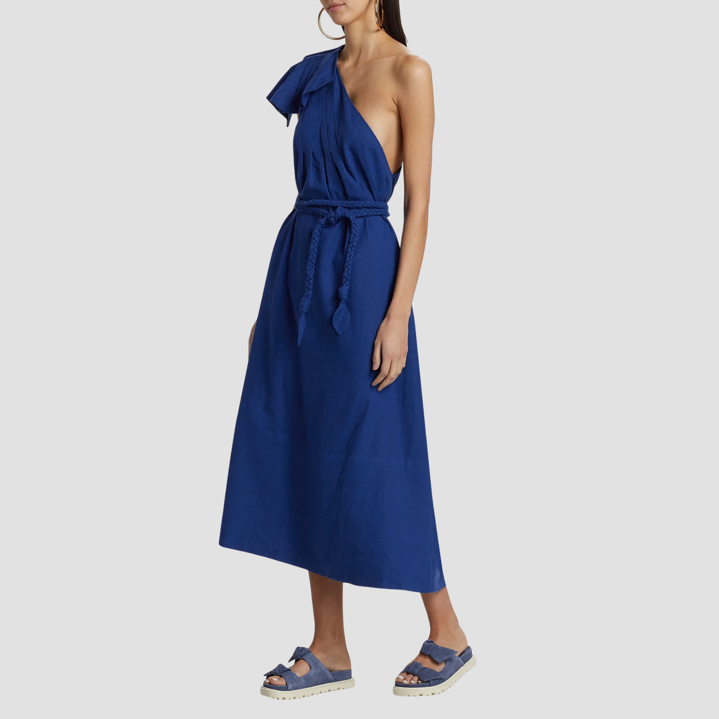 Leaf One-Shoulder Midi Dress