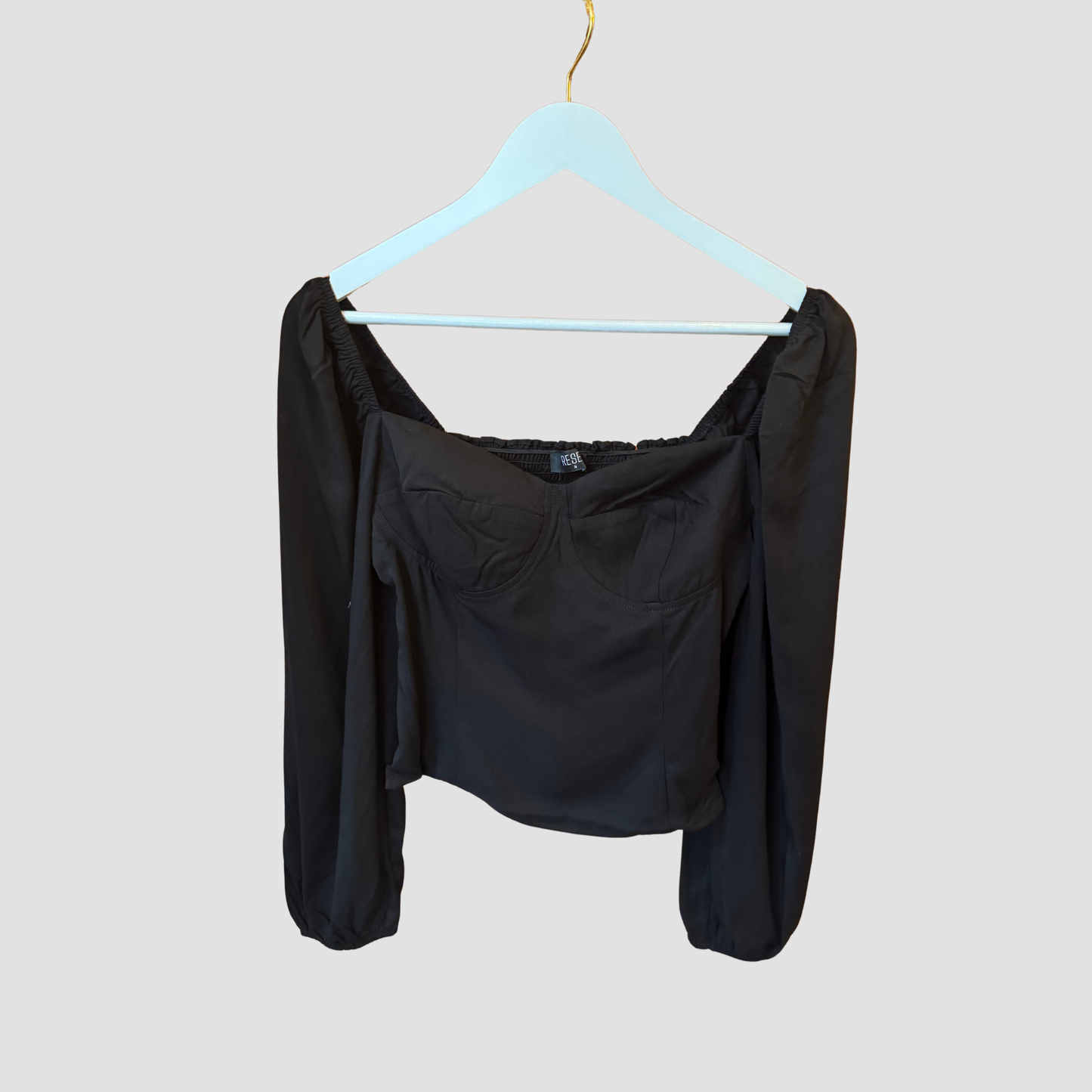 Black Long Sleeve Crop Bustier Top