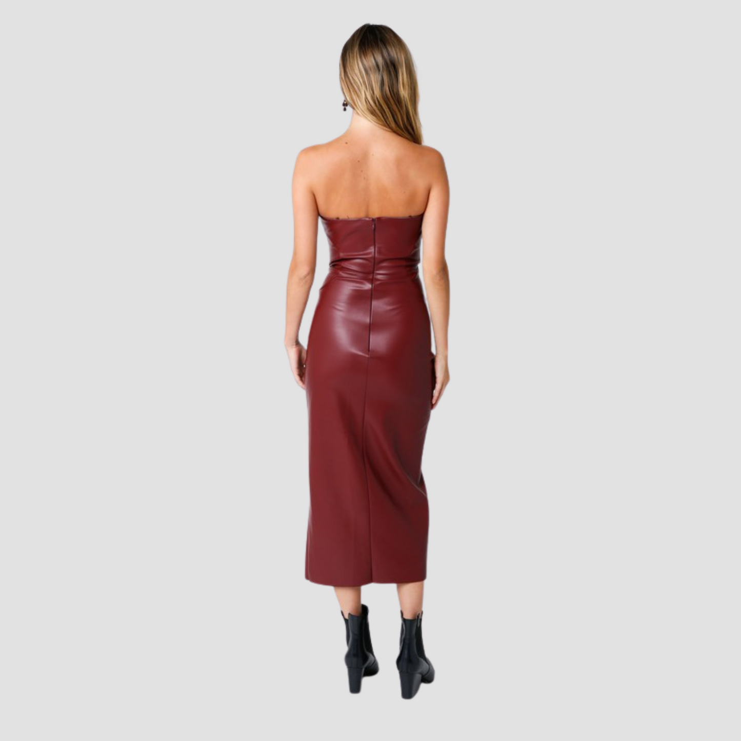 Pu Feaux Leather Midi Dress | Vivian Mae