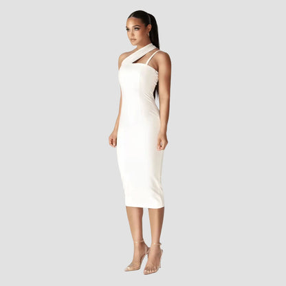 Emily Modern Lopsided Neckline Midi Dress