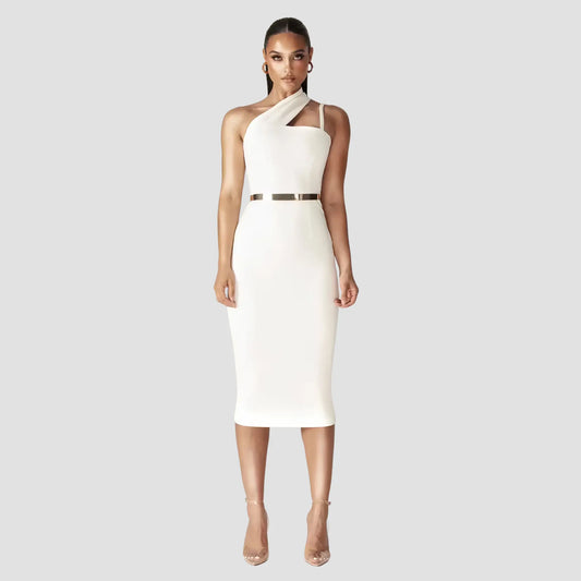 Emily Modern Lopsided Neckline Midi Dress