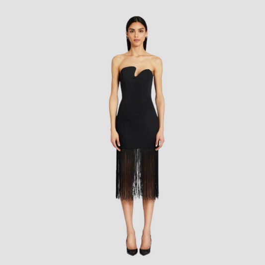 Puzzle Strapless Fringe Dress