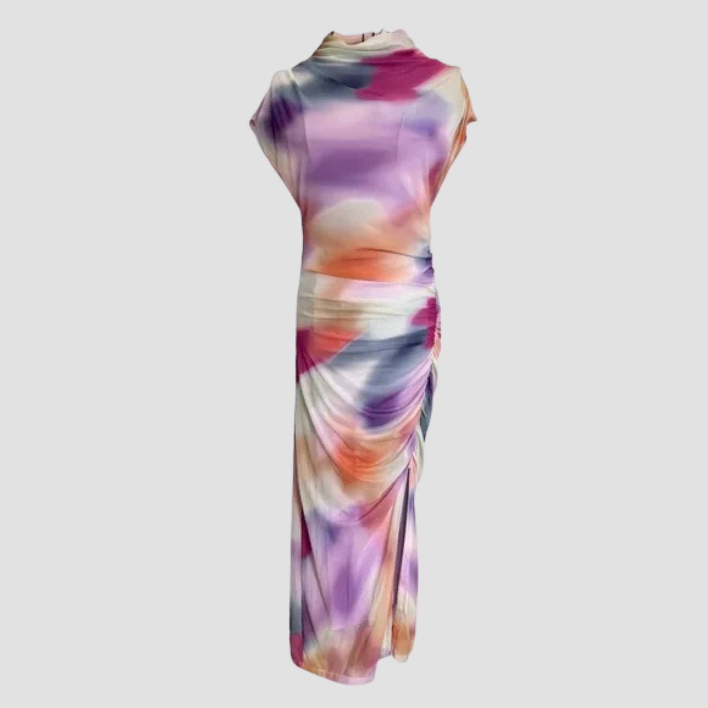Maya Ruched Cowl Neck Mesh Dress