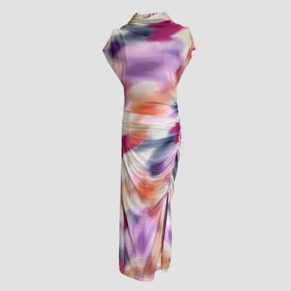 Maya Ruched Cowl Neck Mesh Dress