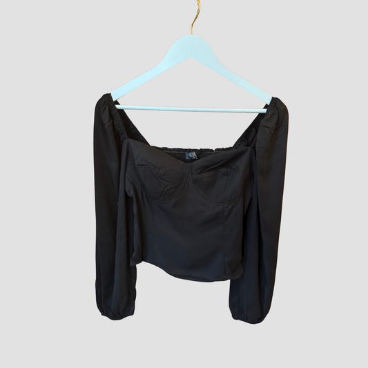 Black Long Sleeve Crop Bustier Top