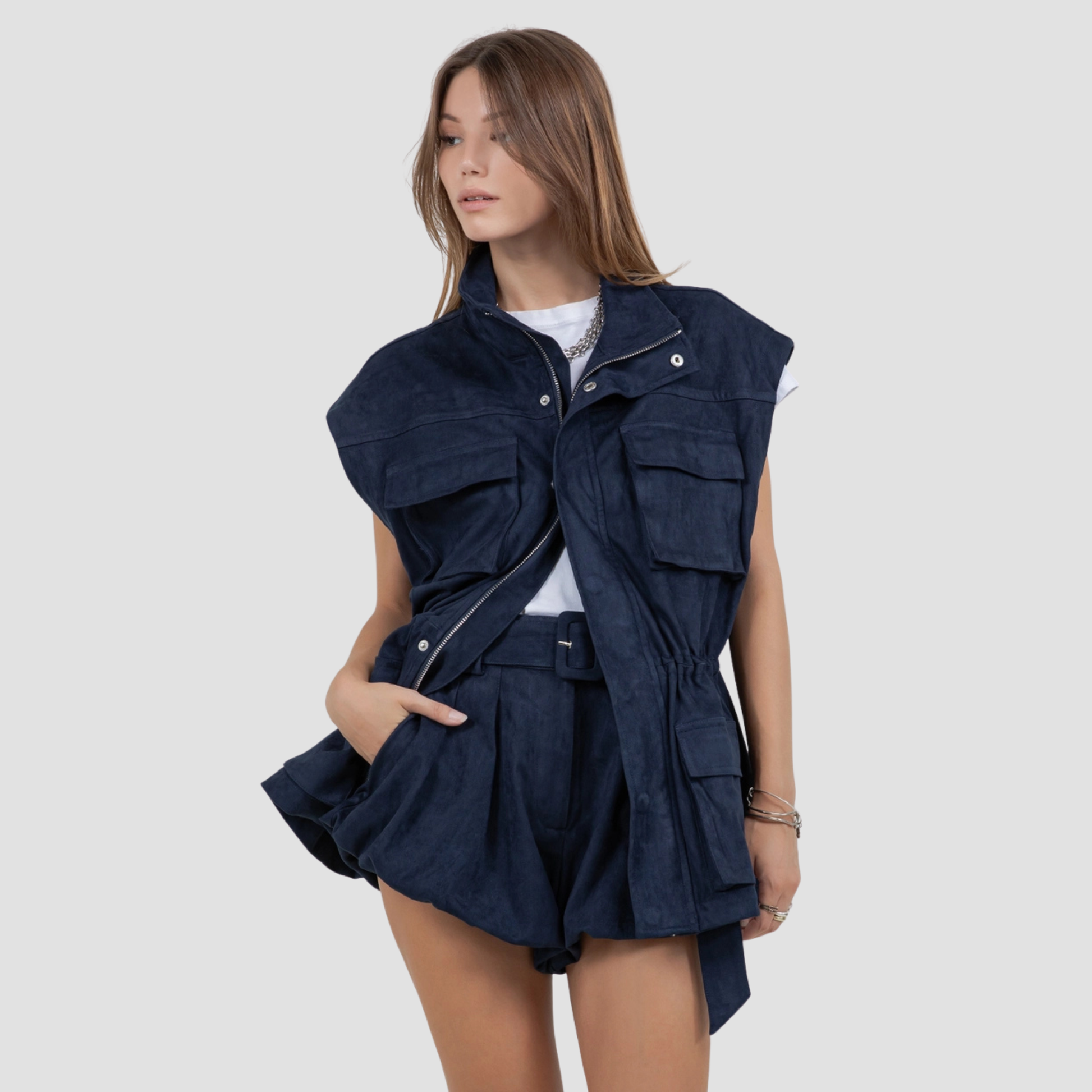 Utilitarian Suede Jacket Vest | Vivian Mae