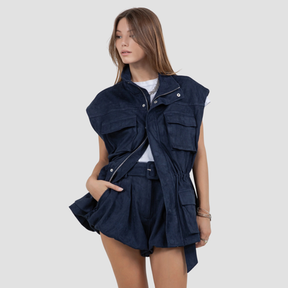 Utilitarian Suede Jacket Vest | Vivian Mae