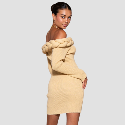 Braided Off Shoulder Sweater Knit Mini Dress | Vivian Mae