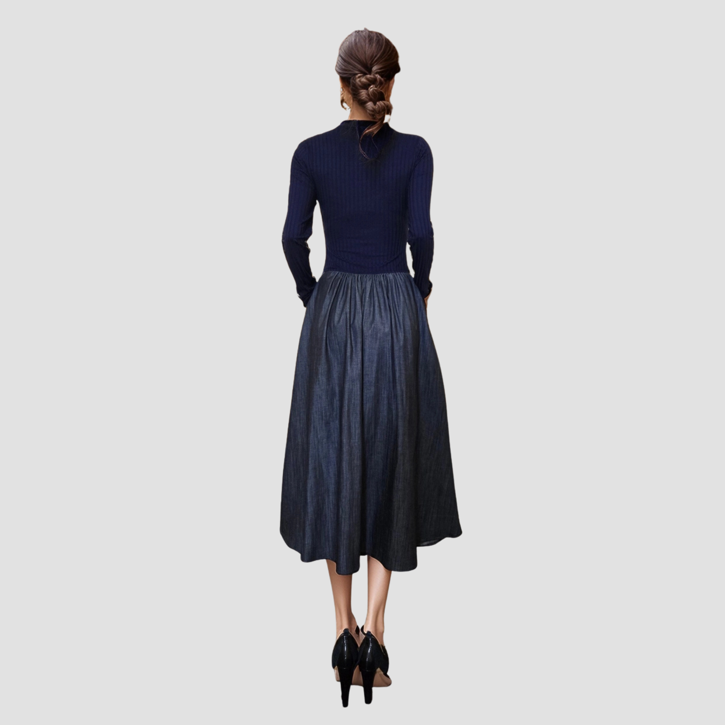 Betty Round Neck Long Sleeve Midi Dress | Vivian Mae