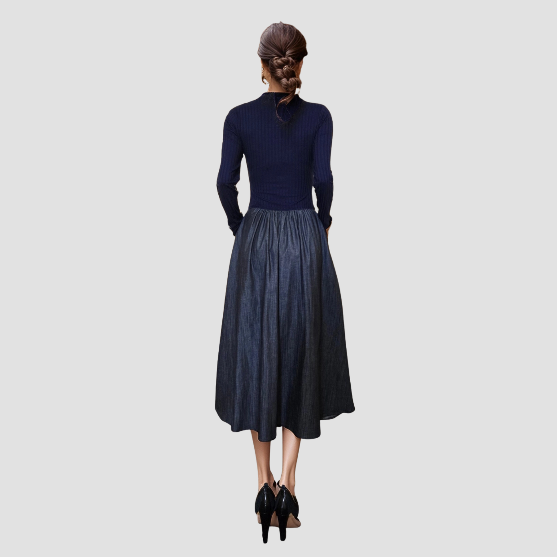 Betty Round Neck Long Sleeve Midi Dress | Vivian Mae