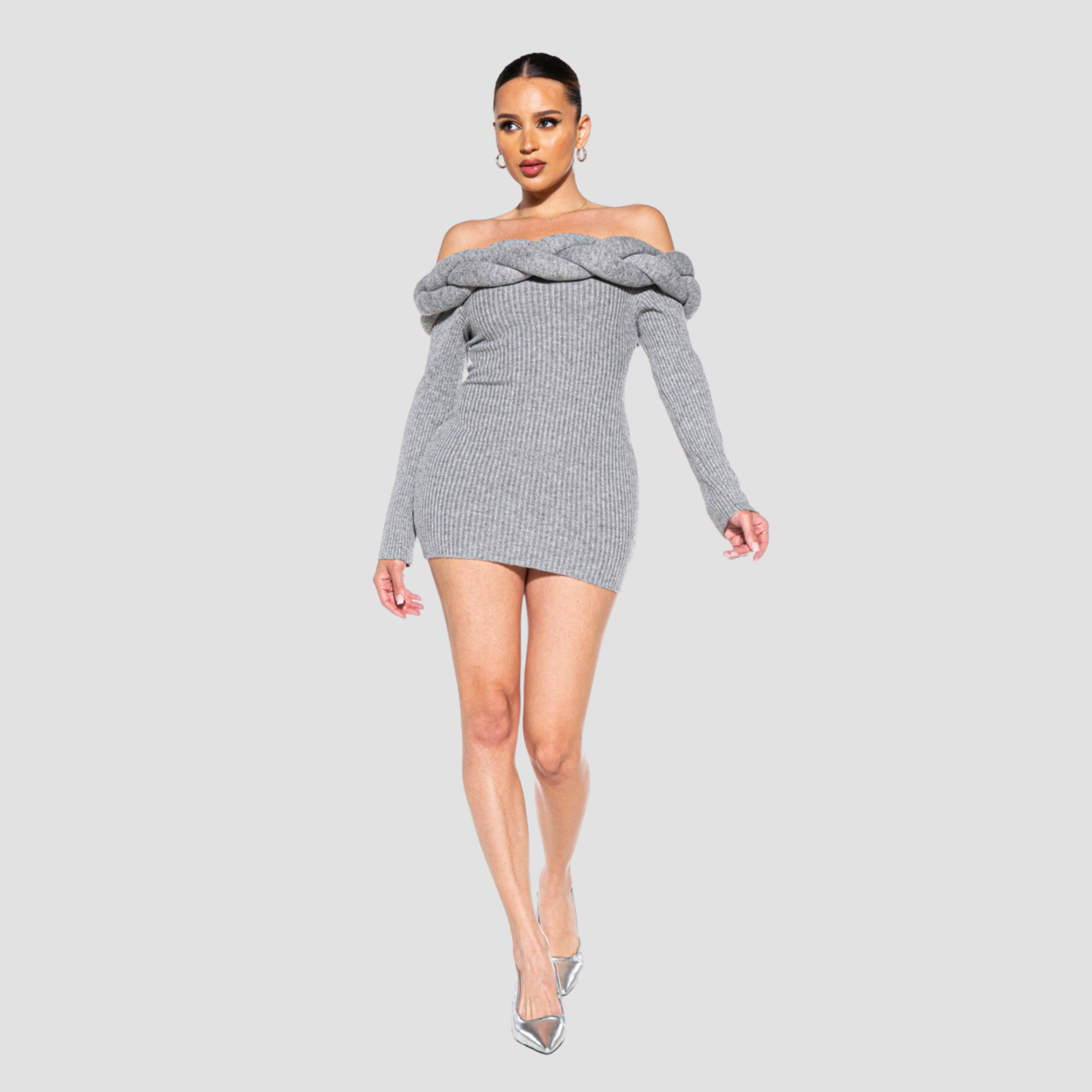 Braided Off Shoulder Sweater Knit Mini Dress | Vivian Mae
