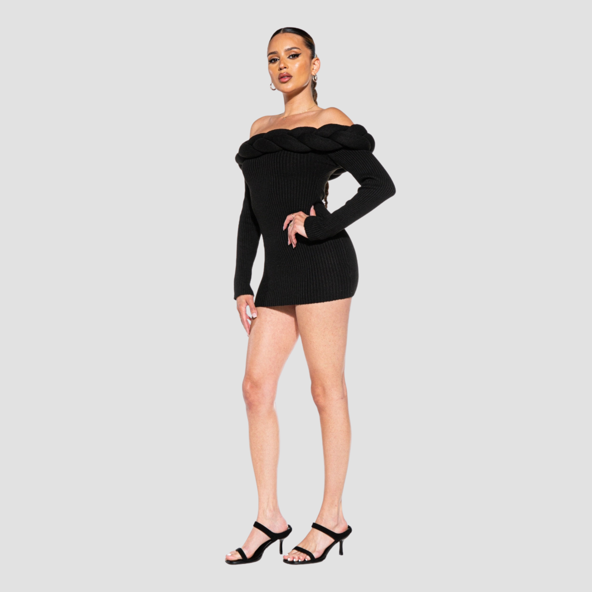 Braided Off Shoulder Sweater Knit Mini Dress | Vivian Mae