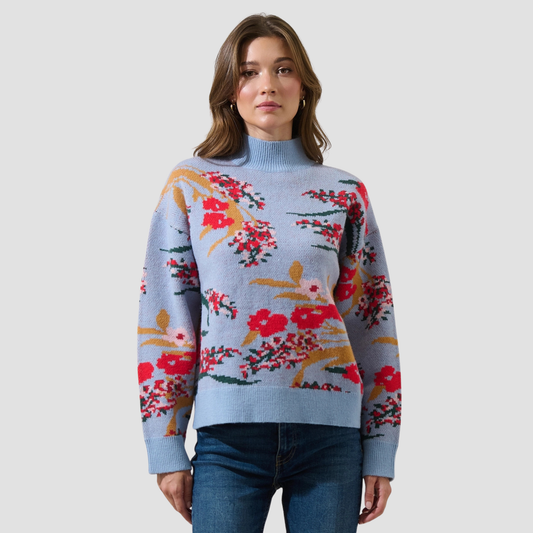 Fifi Floral Mock Neck Sweater | Vivian Mae