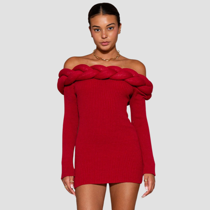 Braided Off Shoulder Sweater Knit Mini Dress | Vivian Mae