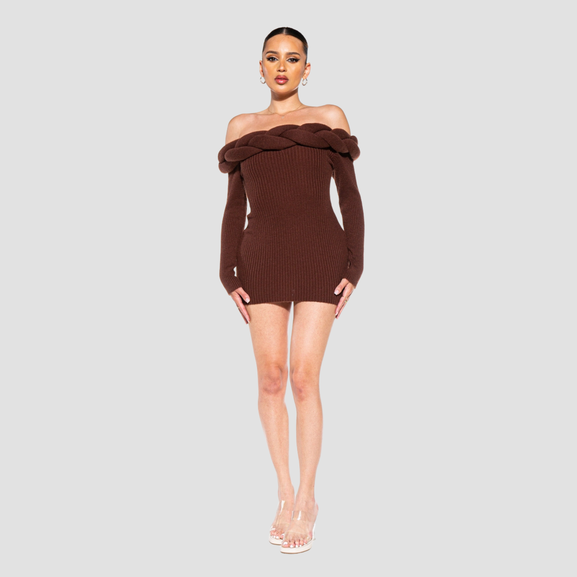 Braided Off Shoulder Sweater Knit Mini Dress | Vivian Mae