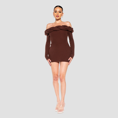 Braided Off Shoulder Sweater Knit Mini Dress | Vivian Mae