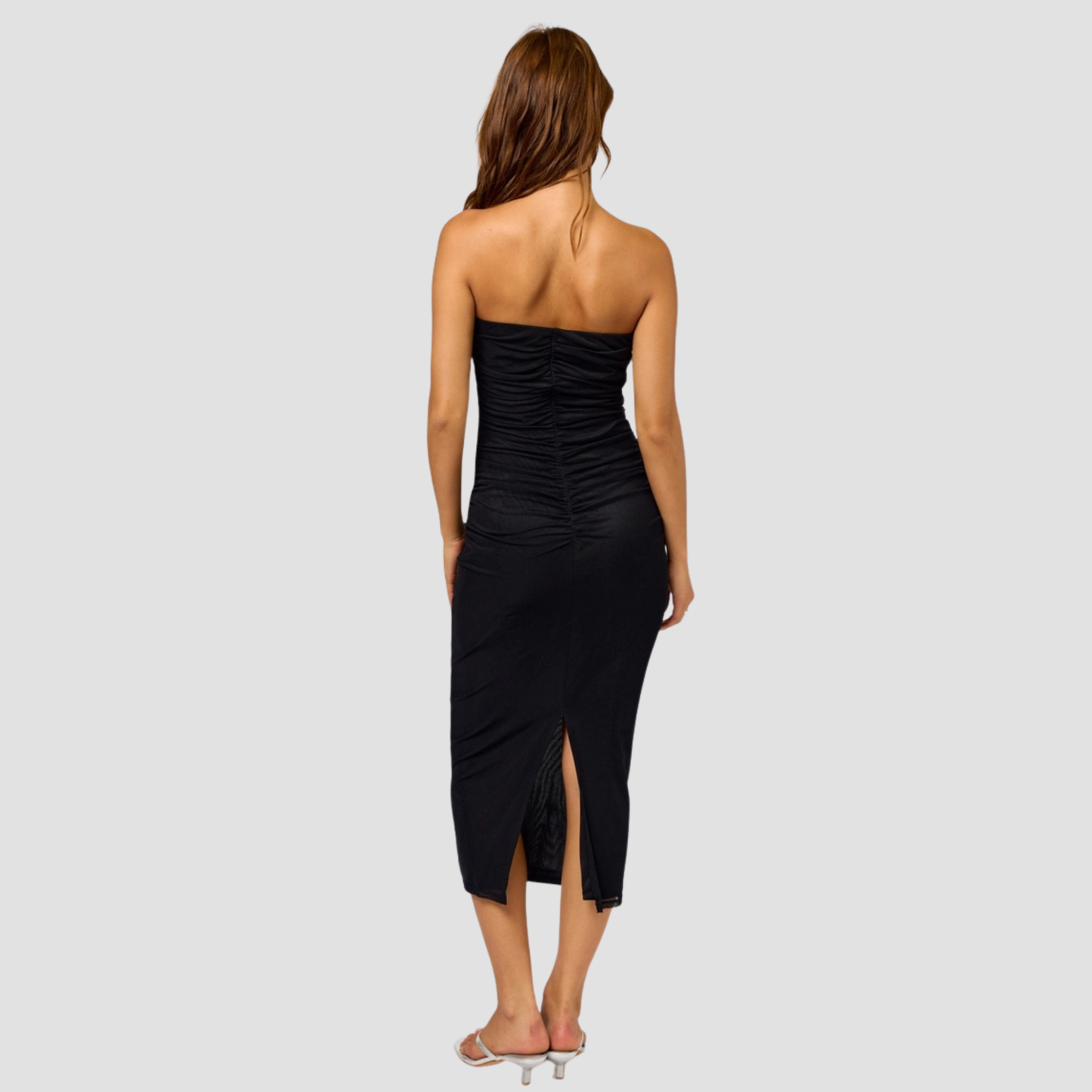 Strapless Ruched Midi Dress | Vivian Mae