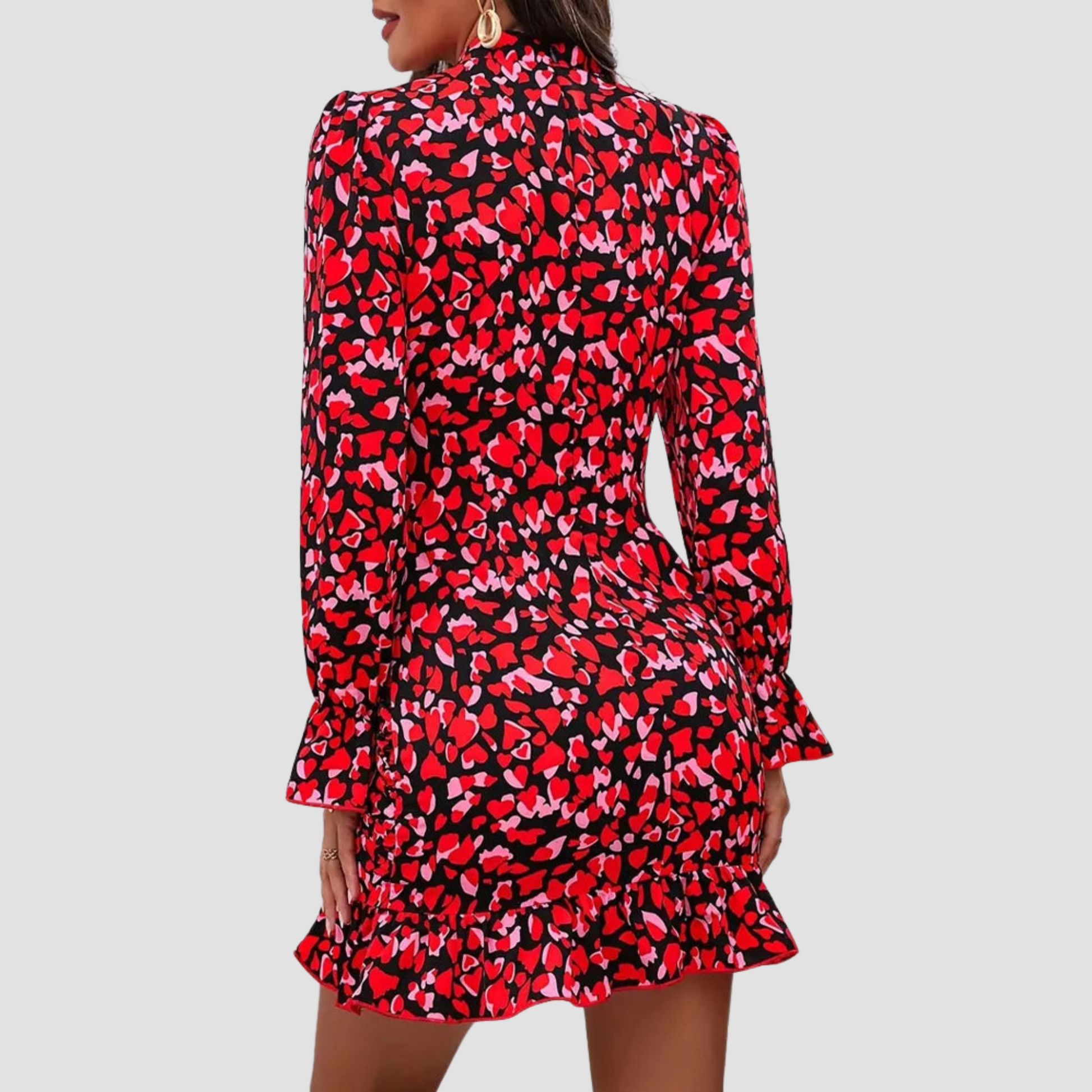 Elegant Print Pleated Design Long-Sleeved Dress | Vivian Mae