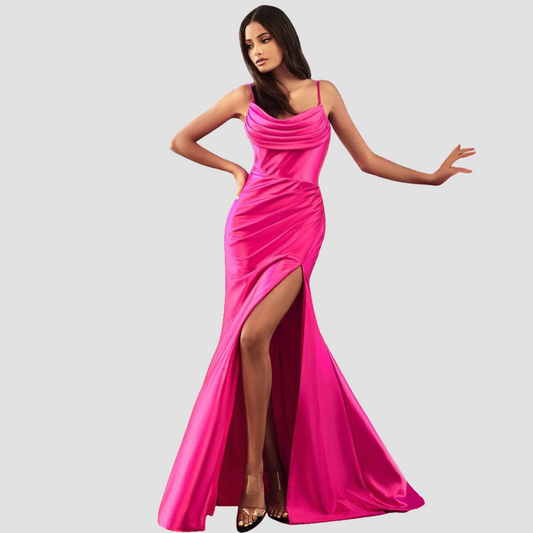 Ladivine CH172 Draped Cowl Satin Prom Dress